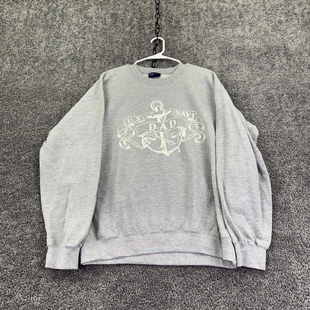 MV Sport Sweatshirt Mens Large Gray Fleece Pullover U.S. Navy Dad Graphic